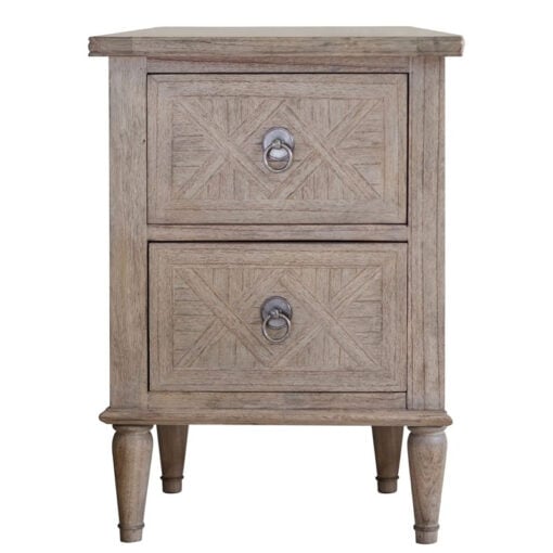 Rustic Country Farmhouse Light Mindy Wood Parquet 2 Drawer Bedside Cabinet Side Table