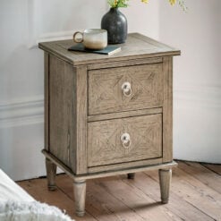 Rustic Country Farmhouse Light Mindy Wood Parquet 2 Drawer Bedside Cabinet Side Table