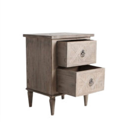 Rustic Country Farmhouse Mindy Wood Parquet 2 Drawer Bedside Cabinet Side Table