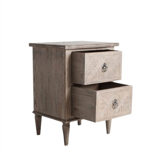Rustic Country Farmhouse Light Mindy Wood Parquet 2 Drawer Bedside Cabinet Side Table
