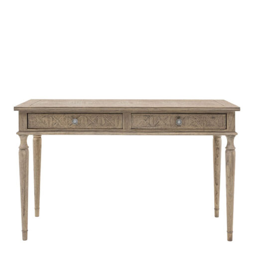 Rustic Country Farmhouse Mindy Wood Parquet 2 Drawer Desk With Turned Legs 130cm