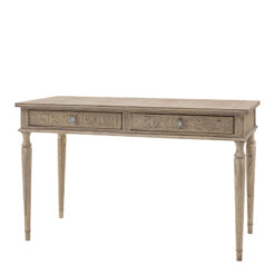 Rustic Country Farmhouse Mindy Wood Parquet 2 Drawer Desk With Turned Legs 130cm