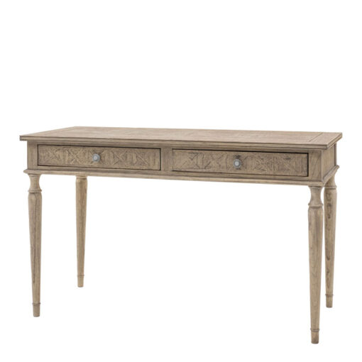 Rustic Country Farmhouse Mindy Wood Parquet 2 Drawer Desk With Turned Legs 130cm