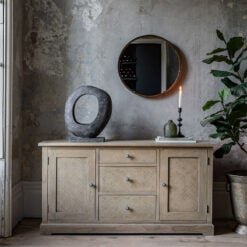 Rustic Country Farmhouse Light Mindy Wood Parquet 3 Drawer 2 Door Large Sideboard 150cm