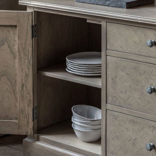 Rustic Country Farmhouse Light Mindy Wood Parquet 3 Drawer 2 Door Large Sideboard 150cm