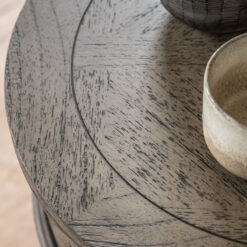 Rustic Country Farmhouse Solid Light Mindy Wood Parquet 1 Drawer Round Bedside Cabinet Side Table