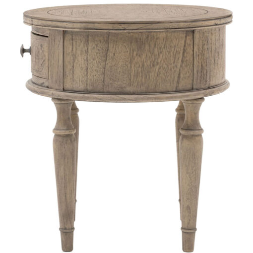 Rustic Country Farmhouse Solid Light Mindy Wood Parquet 1 Drawer Round Bedside Cabinet Side Table