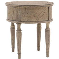 Rustic Country Farmhouse Solid Light Mindy Wood Parquet 1 Drawer Round Bedside Cabinet Side Table