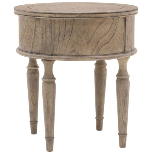 Rustic Country Farmhouse Solid Light Mindy Wood Parquet 1 Drawer Round Bedside Cabinet Side Table