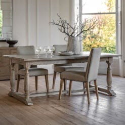 Rustic Country Farmhouse Solid Light Mindy Wood Parquet 8 - 10 Seater Extending Dining Table With Pillar Style Legs 200 - 250cm