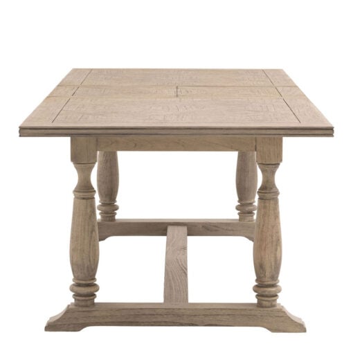 Rustic Country Farmhouse Solid Light Mindy Wood Parquet 8 - 10 Seater Extending Dining Table With Pillar Style Legs 200 - 250cm