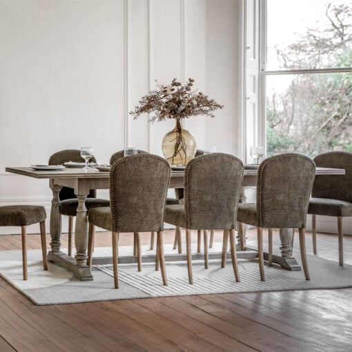 Rustic Country Farmhouse Solid Light Mindy Wood Parquet 8 - 10 Seater Extending Dining Table With Pillar Style Legs 200 - 250cm