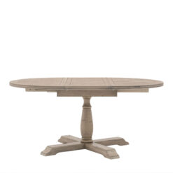 Rustic Country Farmhouse Solid Light Mindy Wood Parquet Round 4 - 6 Seater Extending Dining Table With A Pillar Leg 120cm - 165cm