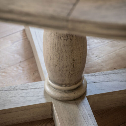 Rustic Country Farmhouse Solid Light Mindy Wood Parquet Round 4 - 6 Seater Extending Dining Table With A Pillar Leg 120cm - 165cm