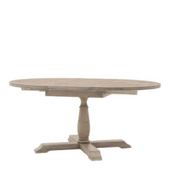 Rustic Country Farmhouse Solid Light Mindy Wood Parquet Round 4 - 6 Seater Extending Dining Table With A Pillar Leg 120cm - 165cm