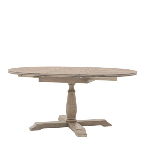 Rustic Country Farmhouse Solid Light Mindy Wood Parquet Round 4 - 6 Seater Extending Dining Table With A Pillar Leg 120cm - 165cm