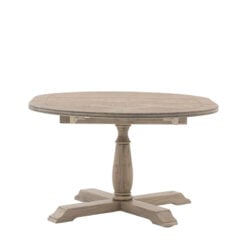 Rustic Country Farmhouse Solid Light Mindy Wood Parquet Round 4 - 6 Seater Extending Dining Table With A Pillar Leg 120cm - 165cm