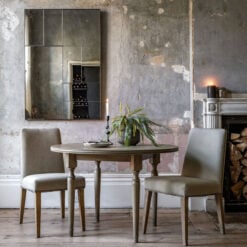 Rustic Country Farmhouse Solid Light Mindy Wood Parquet Round 4 Seater Dining Table With Carved Legs 110cm