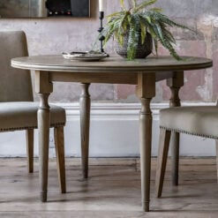 Rustic Country Farmhouse Solid Light Mindy Wood Parquet Round 4 Seater Dining Table With Carved Legs 110cm