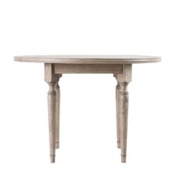 Rustic Country Farmhouse Solid Light Mindy Wood Parquet Round 4 Seater Dining Table With Carved Legs 110cm