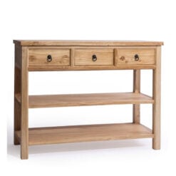 Rustic Country Farmhouse Solid Light Reclaimed Elm Wood 3 Tier 3 Drawer Large Console Table 120cm