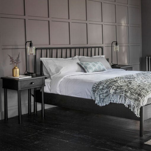 Rustic Scandi Japandi Black Oak Wood 1 Drawer Bedside Cabinet Side Table