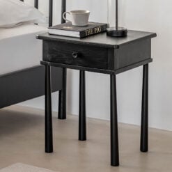 Rustic Scandi Japandi Black Oak Wood 1 Drawer Bedside Cabinet Side Table