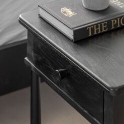 Rustic Scandi Japandi Black Oak Wood 1 Drawer Bedside Cabinet Side Table