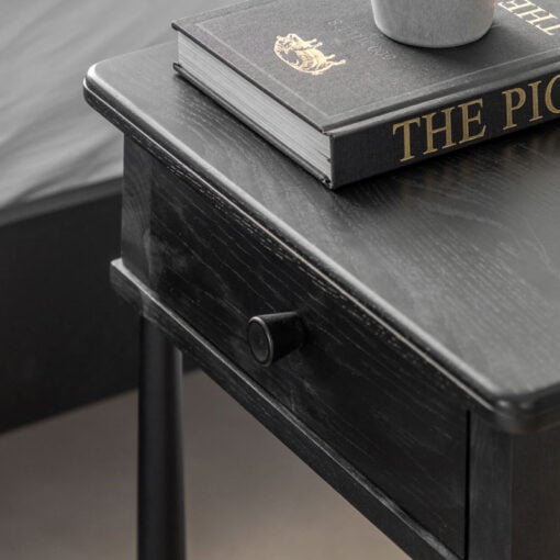 Rustic Scandi Japandi Black Oak Wood 1 Drawer Bedside Cabinet Side Table
