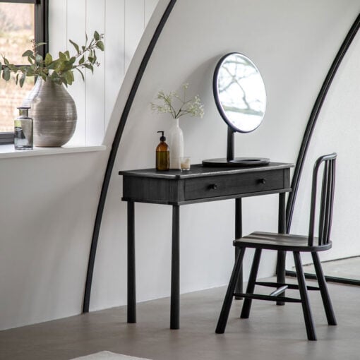 Rustic Scandi Japandi Black Oak Wood 1 Drawer Dressing Table Console Table Desk 110cm