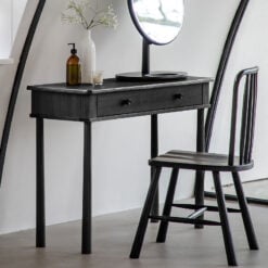 Rustic Scandi Japandi Black Oak Wood 1 Drawer Dressing Table Console Table Desk 110cm