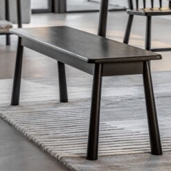 Rustic Scandi Japandi Black Oak Wood 3 Seater Backless Dining Bench 130cm