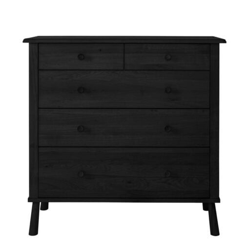Rustic Scandi Japandi Black Oak Wood 5 Drawer Chest Of Drawers 98cm
