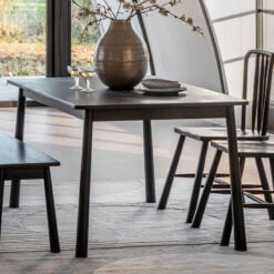 Rustic Scandi Japandi Black Oak Wood 6 Seater Rectangular Dining Table 150cm