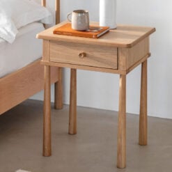 Rustic Scandi Japandi Light Oak Wood 1 Drawer Bedside Cabinet Side Table