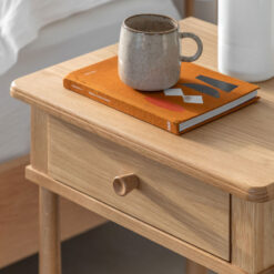Rustic Scandi Japandi Light Oak Wood 1 Drawer Bedside Cabinet Side Table