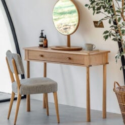 Rustic Scandi Japandi Light Oak Wood 1 Drawer Dressing Table Console Table Desk 110cm