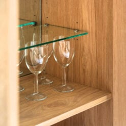 Rustic Scandi Japandi Light Oak Wood 2 Chevron Doors Drinks Bar Cabinet