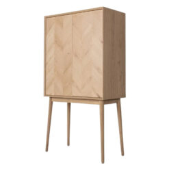 Rustic Scandi Japandi Light Oak Wood 2 Chevron Doors Drinks Bar Cabinet