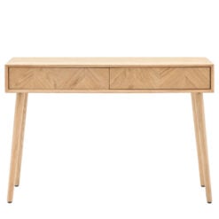 Rustic Scandi Japandi Light Oak Wood 2 Chevron Drawers Slim Console Table 120cm