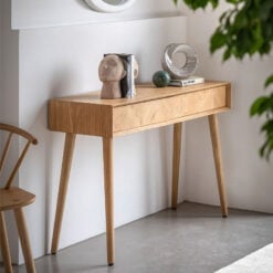 Rustic Scandi Japandi Light Oak Wood 2 Chevron Drawers Slim Console Table 120cm