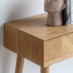 Rustic Scandi Japandi Light Oak Wood 2 Chevron Drawers Slim Console Table 120cm
