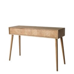 Rustic Scandi Japandi Light Oak Wood 2 Chevron Drawers Slim Console Table 120cm