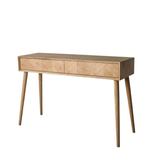 Rustic Scandi Japandi Light Oak Wood 2 Chevron Drawers Slim Console Table 120cm
