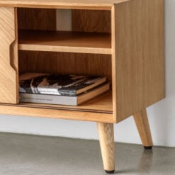 Rustic Scandi Japandi Light Oak Wood 2 Chevron Sliding Doors Large TV Stand Media Unit 140cm