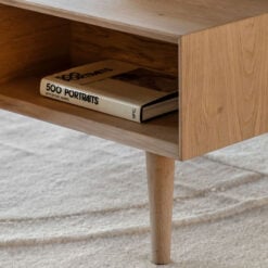 Rustic Scandi Japandi Light Oak Wood 2 Tier 2 Chevron Drawers Rectangular Coffee Table 100cm