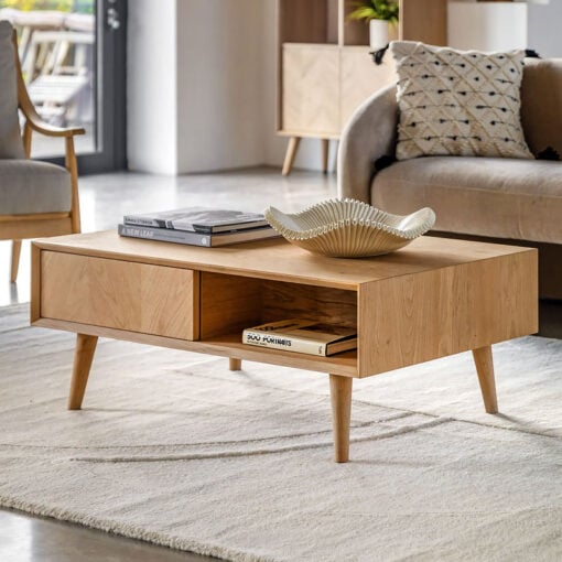 Scandi Rectangle Small Table Rustic Scandi Japandi Light Oak Wood 2 Tier 2 Chevron Drawers ...