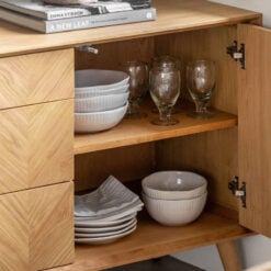 Rustic Scandi Japandi Light Oak Wood 3 Chevron Drawers 3 Doors Large Sideboard 160cm