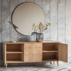 Rustic Scandi Japandi Light Oak Wood 3 Chevron Drawers 3 Doors Large Sideboard 160cm