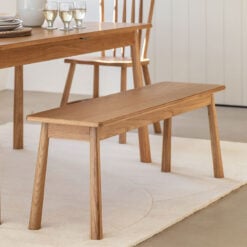 Rustic Scandi Japandi Light Oak Wood 3 Seater Backless Dining Bench 130cm